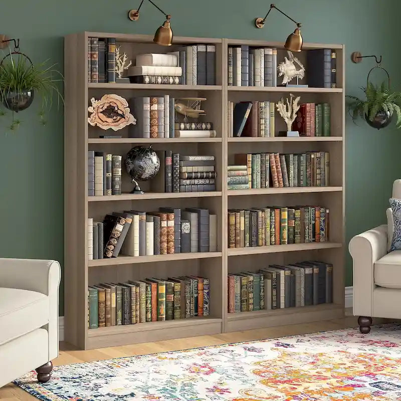 Universal Tall 5 Shelf Bookcase Storage - Set of 2 by