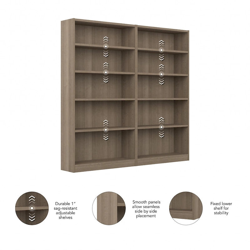 Universal Tall 5 Shelf Bookcase Storage - Set of 2 by