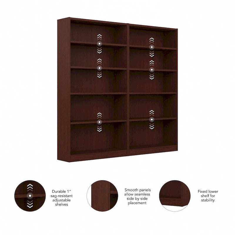 Universal Tall 5 Shelf Bookcase Storage - Set of 2 by