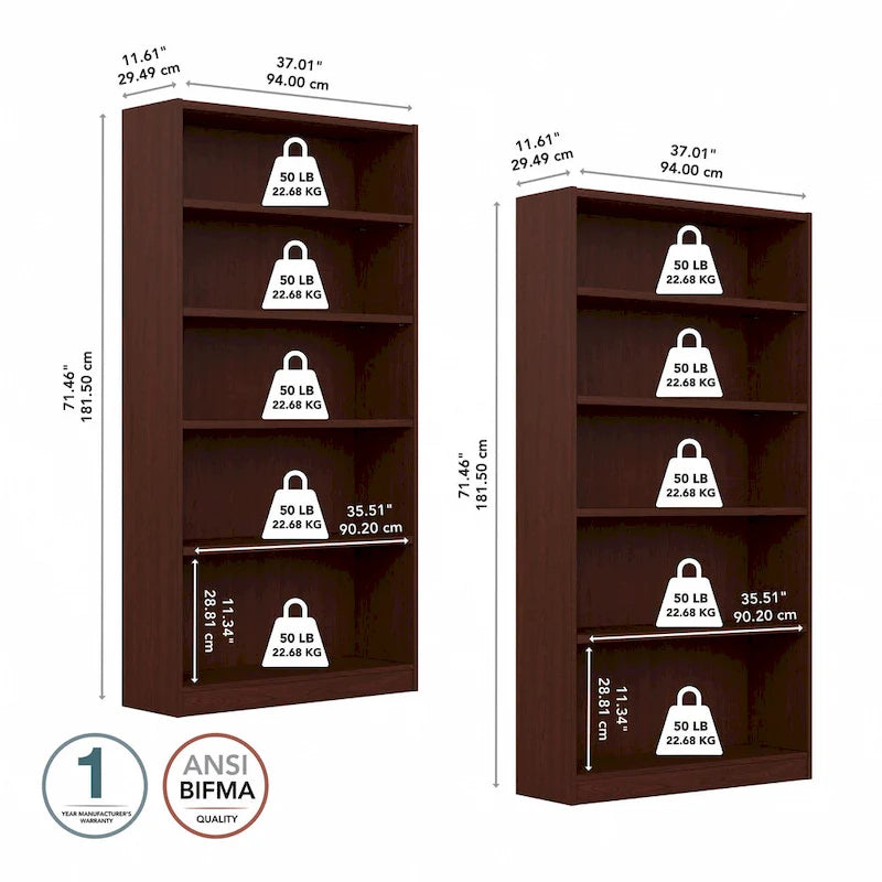 Universal Tall 5 Shelf Bookcase Storage - Set of 2 by