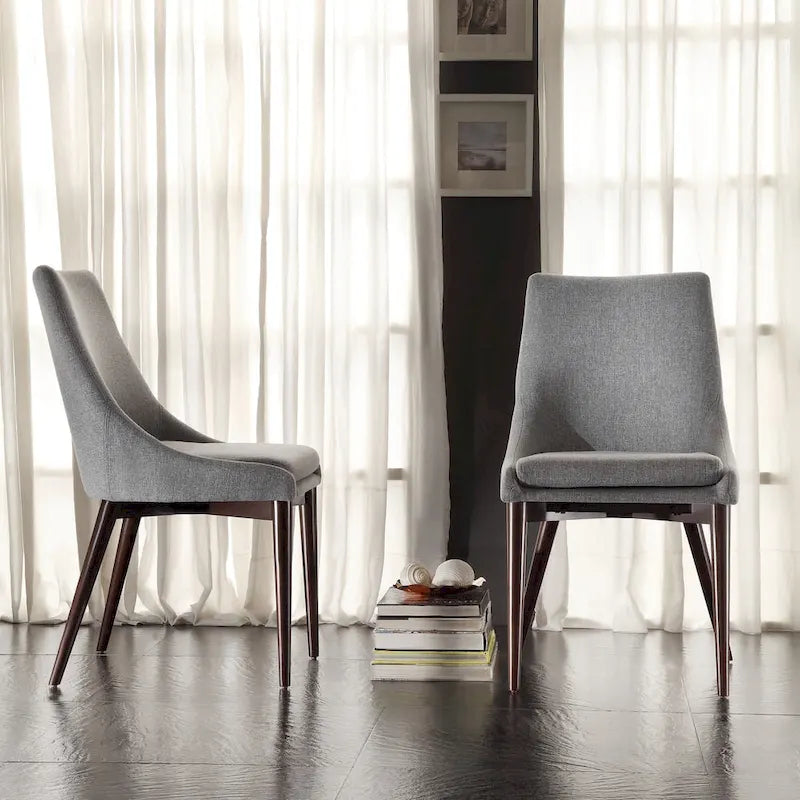 Sasha Mid-century Grey Fabric Upholstered Tapered Leg Dining Chairs (Set of 2) 