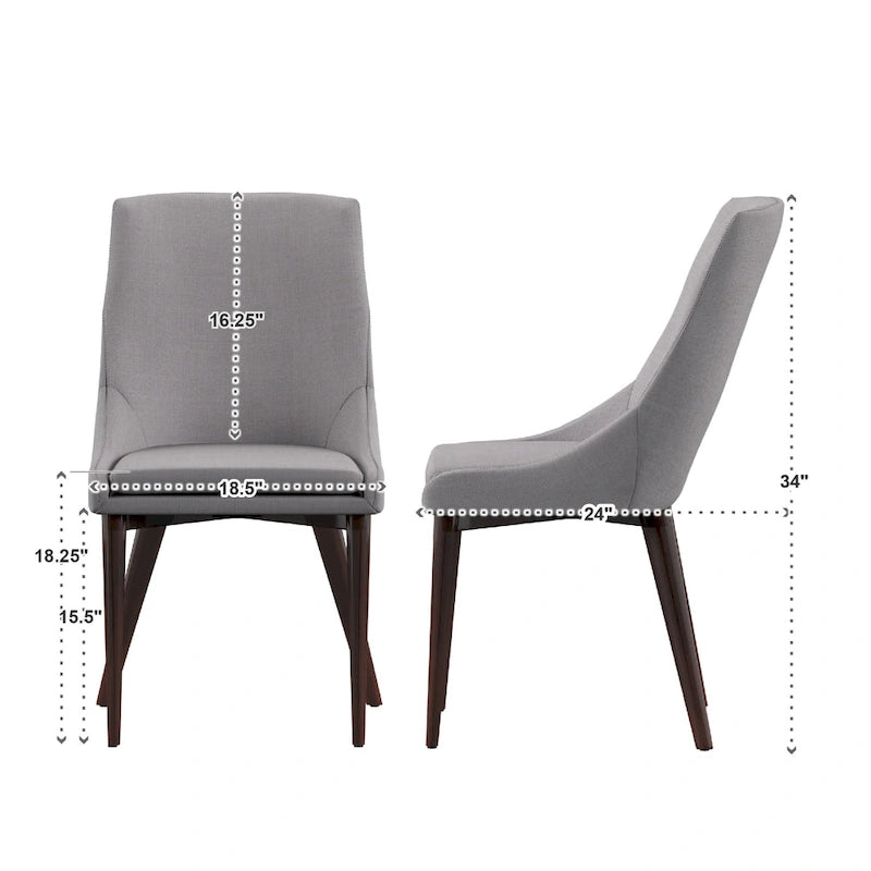 Chaises de salle à manger Sasha en tissu gris du milieu du siècle avec pieds coniques (Lot de 2)