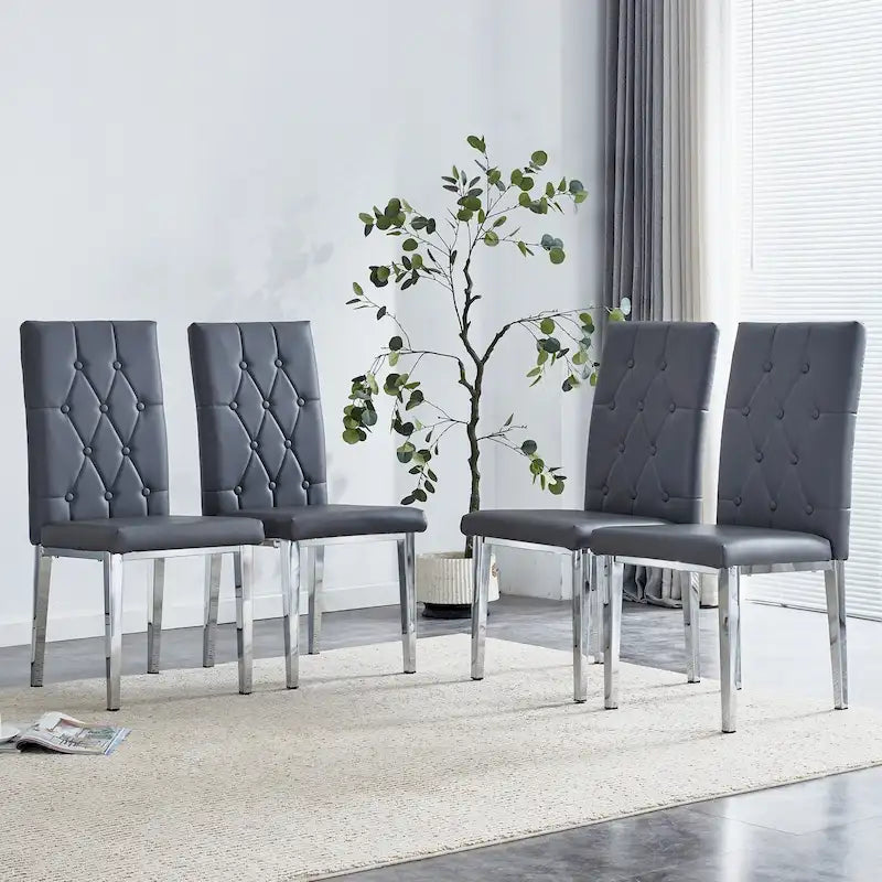 Modern Set of 4 Armless Dining Chairs with Grid Quilted Studded Backrest Metal Legs, for Dining Room Living Room and Bedroom