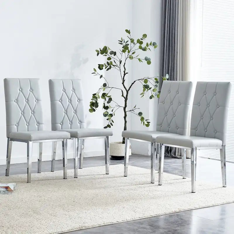 Modern Set of 4 Armless Dining Chairs with Grid Quilted Studded Backrest Metal Legs, for Dining Room Living Room and Bedroom