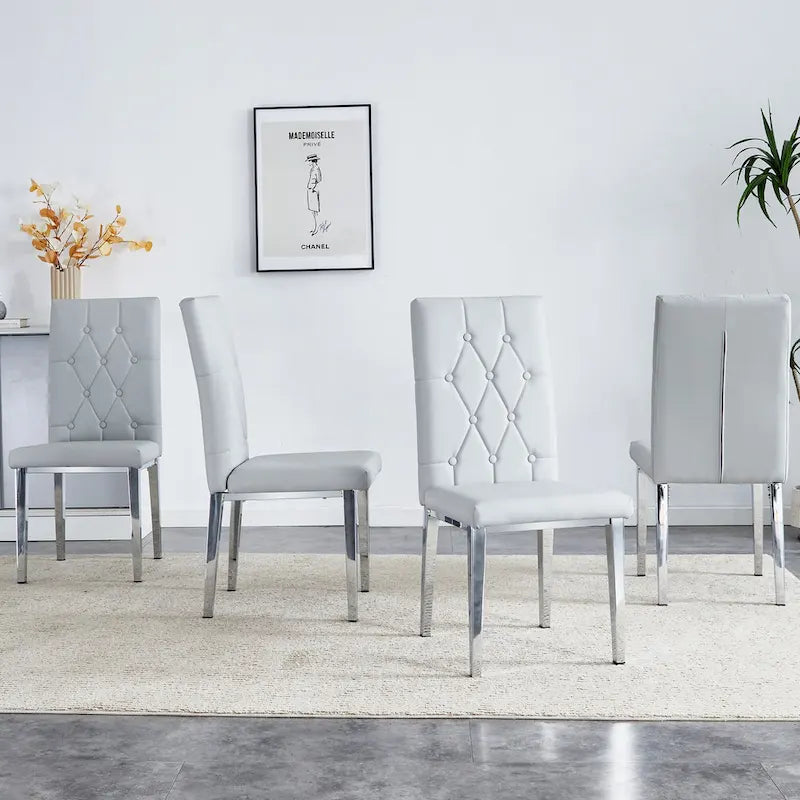 Lot de 4 chaises de salle à manger modernes sans accoudoirs avec dossier capitonné et clouté, pieds en métal, pour salle à manger, salon et chambre à coucher.