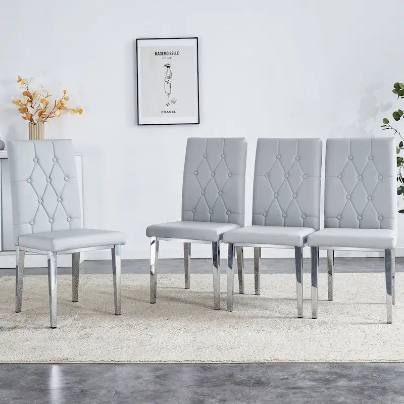 Modern Set of 4 Armless Dining Chairs with Grid Quilted Studded Backrest Metal Legs, for Dining Room Living Room and Bedroom