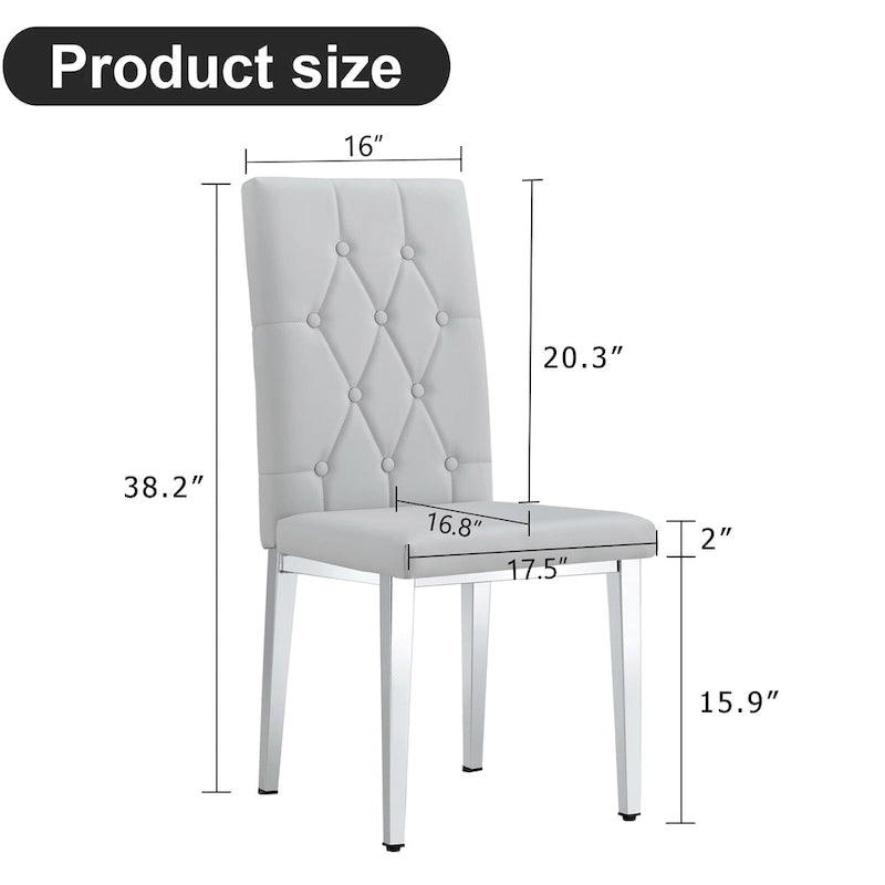 Lot de 4 chaises de salle à manger modernes sans accoudoirs avec dossier capitonné et clouté, pieds en métal, pour salle à manger, salon et chambre à coucher.