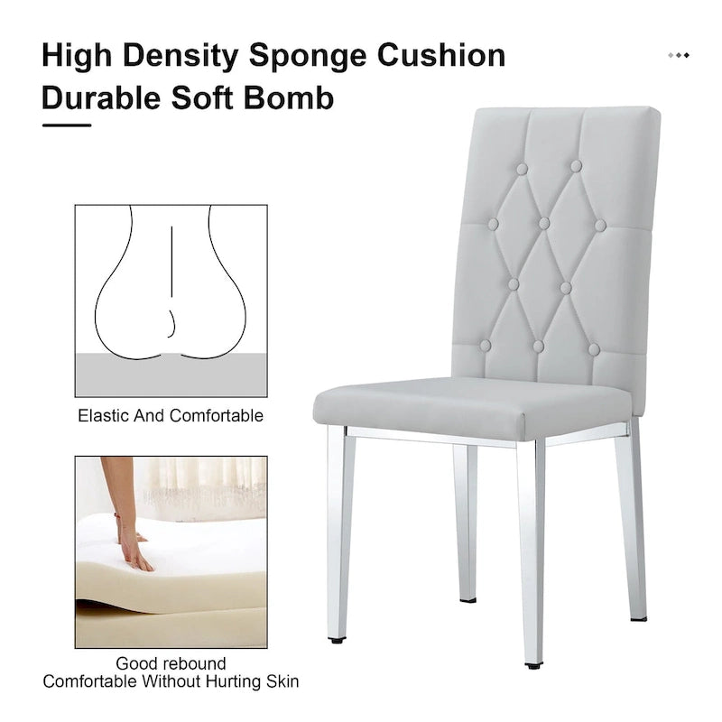 Lot de 4 chaises de salle à manger modernes sans accoudoirs avec dossier capitonné et clouté, pieds en métal, pour salle à manger, salon et chambre à coucher.