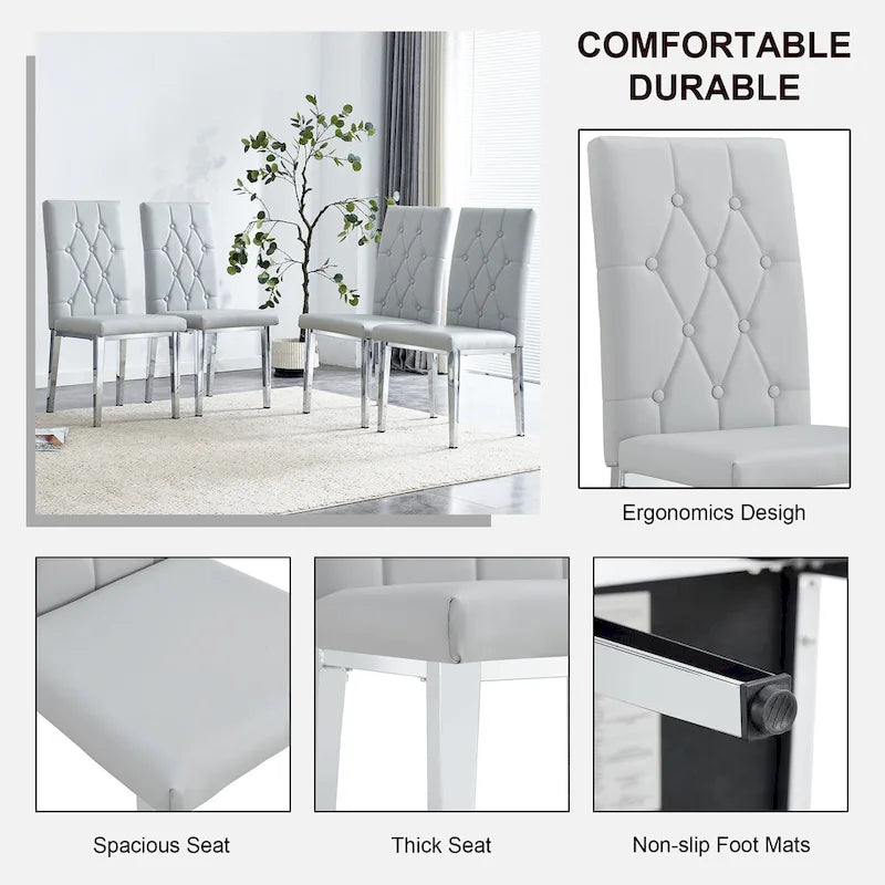 Lot de 4 chaises de salle à manger modernes sans accoudoirs avec dossier capitonné et clouté, pieds en métal, pour salle à manger, salon et chambre à coucher.