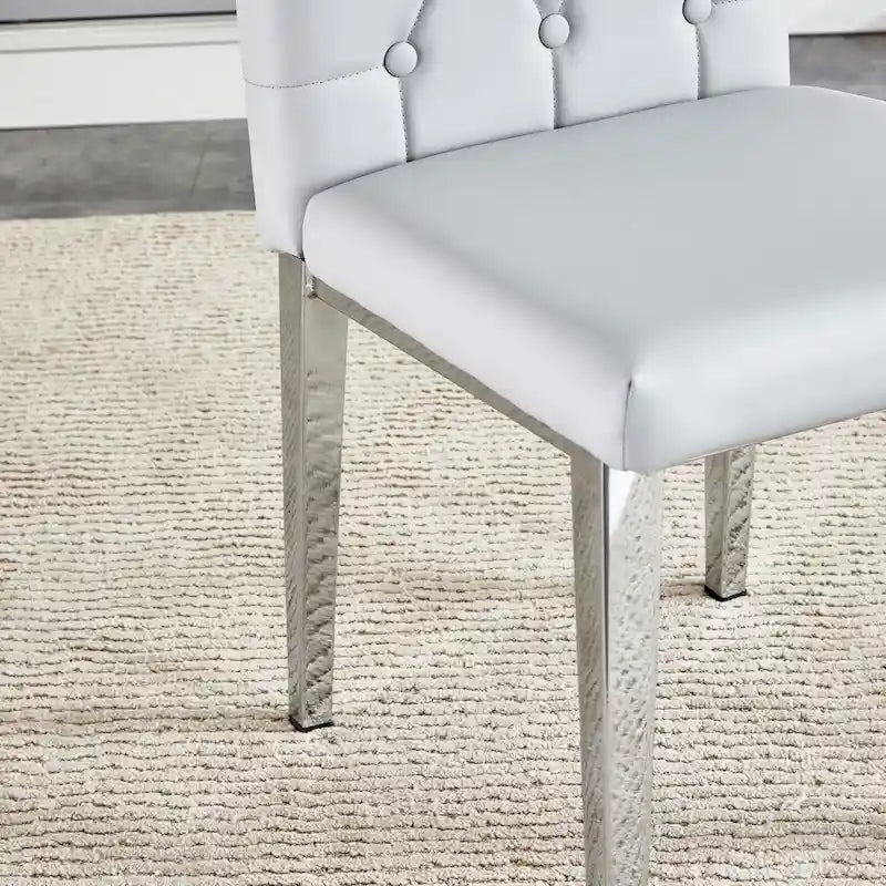Lot de 4 chaises de salle à manger modernes sans accoudoirs avec dossier capitonné et clouté, pieds en métal, pour salle à manger, salon et chambre à coucher.