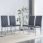 Lot de 4 chaises de salle à manger modernes sans accoudoirs avec dossier capitonné et clouté, pieds en métal, pour salle à manger, salon et chambre à coucher.