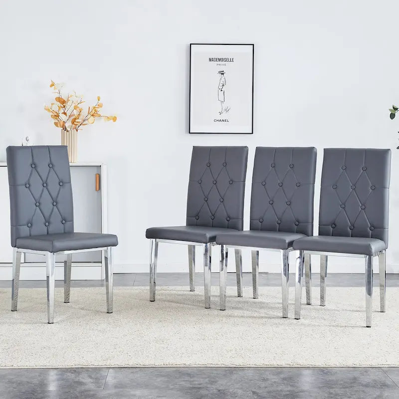 Lot de 4 chaises de salle à manger modernes sans accoudoirs avec dossier capitonné et clouté, pieds en métal, pour salle à manger, salon et chambre à coucher.