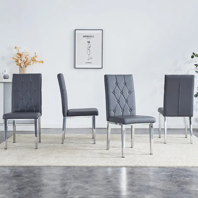 Lot de 4 chaises de salle à manger modernes sans accoudoirs avec dossier capitonné et clouté, pieds en métal, pour salle à manger, salon et chambre à coucher.