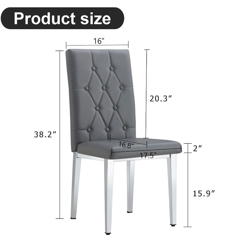 Lot de 4 chaises de salle à manger modernes sans accoudoirs avec dossier capitonné et clouté, pieds en métal, pour salle à manger, salon et chambre à coucher.