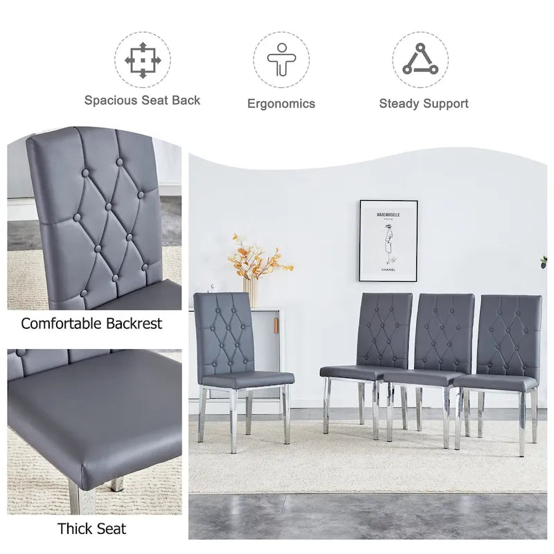 Lot de 4 chaises de salle à manger modernes sans accoudoirs avec dossier capitonné et clouté, pieds en métal, pour salle à manger, salon et chambre à coucher.