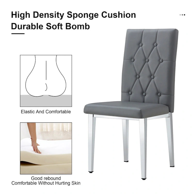 Lot de 4 chaises de salle à manger modernes sans accoudoirs avec dossier capitonné et clouté, pieds en métal, pour salle à manger, salon et chambre à coucher.