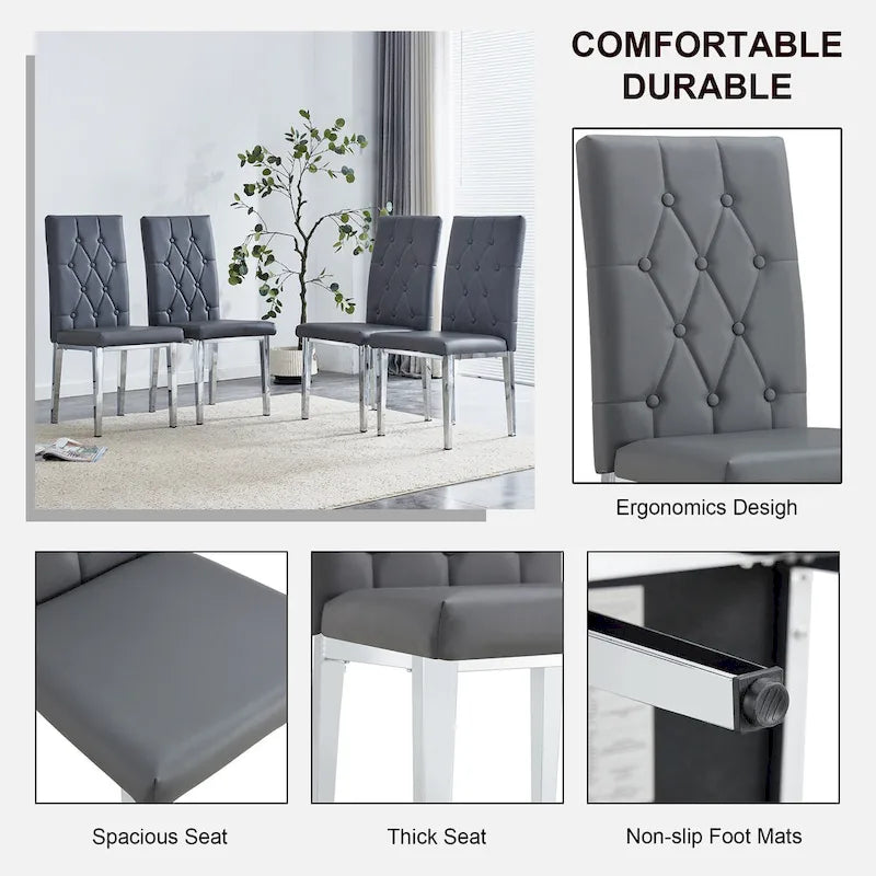 Lot de 4 chaises de salle à manger modernes sans accoudoirs avec dossier capitonné et clouté, pieds en métal, pour salle à manger, salon et chambre à coucher.