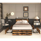 Queen Size Platform Bed with LED Lights, Charging Station & 8 Drawers