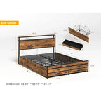 Queen Size Platform Bed with LED Lights, Charging Station & 8 Drawers