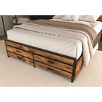 Queen Size Platform Bed with LED Lights, Charging Station & 8 Drawers