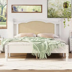 Queen Wood Platform Bed with Rattan Headboard & Arc Base