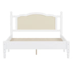 Queen Wood Platform Bed with Rattan Headboard & Arc Base