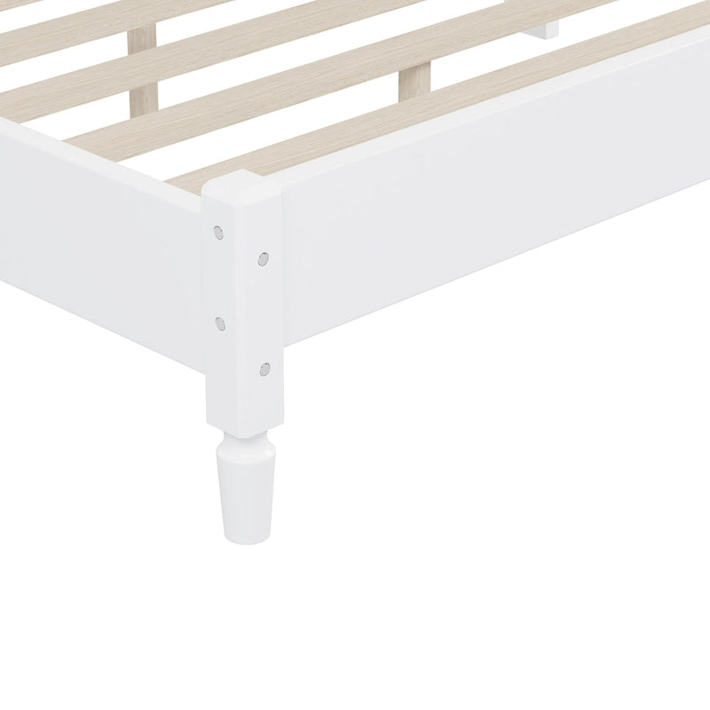 Queen Wood Platform Bed with Rattan Headboard & Arc Base