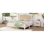 Queen Wood Platform Bed with Rattan Headboard & Arc Base