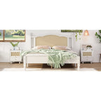 Queen Wood Platform Bed with Rattan Headboard & Arc Base