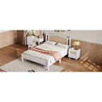 Queen Wood Platform Bed with Rattan Headboard & Arc Base