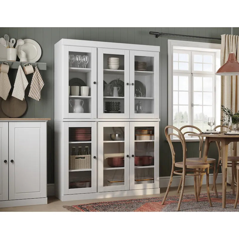 100% Solid Wood 48.5Pantry China Cabinet with Clear Glass Doors and Adjustable Shelves