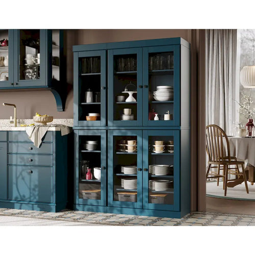  100% Solid Wood 48.5Pantry China Cabinet with Clear Glass Doors and Adjustable Shelves