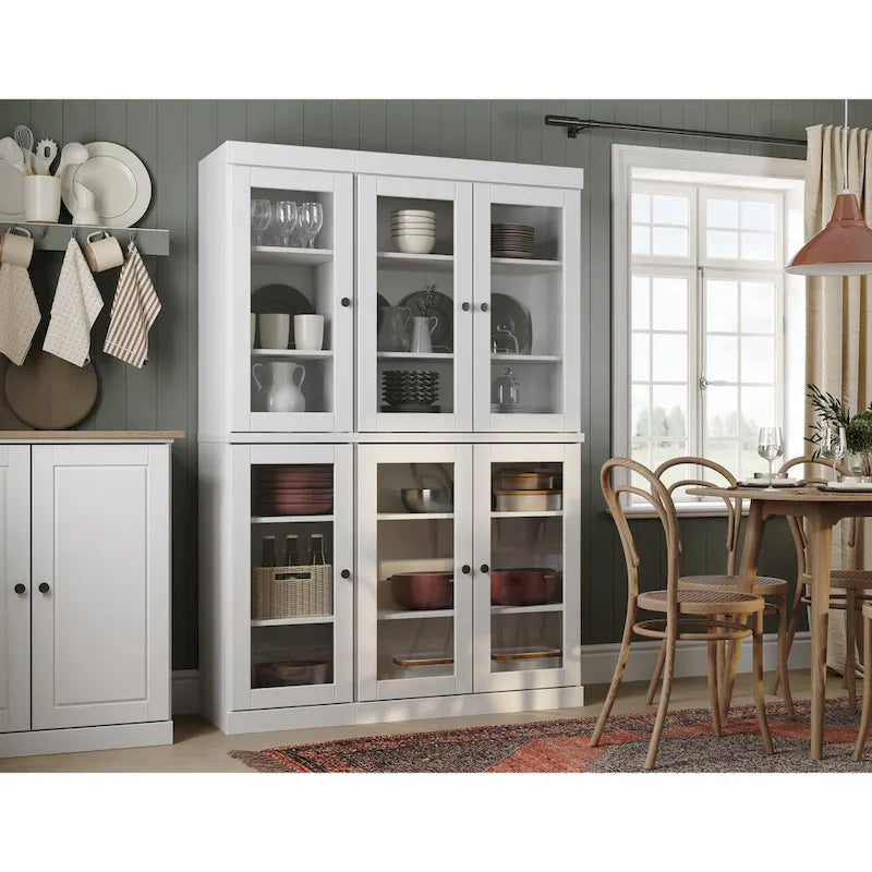 100% Solid Wood 48.5Pantry China Cabinet with Clear Glass Doors and Adjustable Shelves