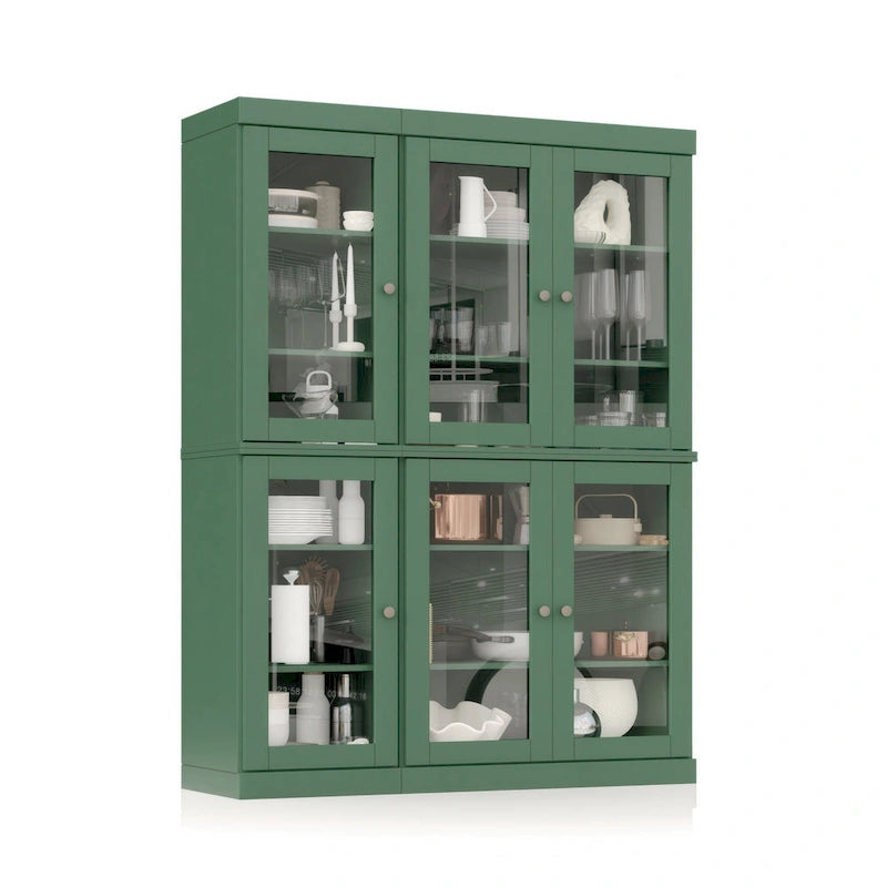 100% Solid Wood 48.5Pantry China Cabinet with Clear Glass Doors and Adjustable Shelves
