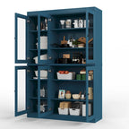 100% Solid Wood 48.5Pantry China Cabinet with Clear Glass Doors and Adjustable Shelves
