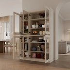 100% Solid Wood 48.5Pantry China Cabinet with Clear Glass Doors and Adjustable Shelves