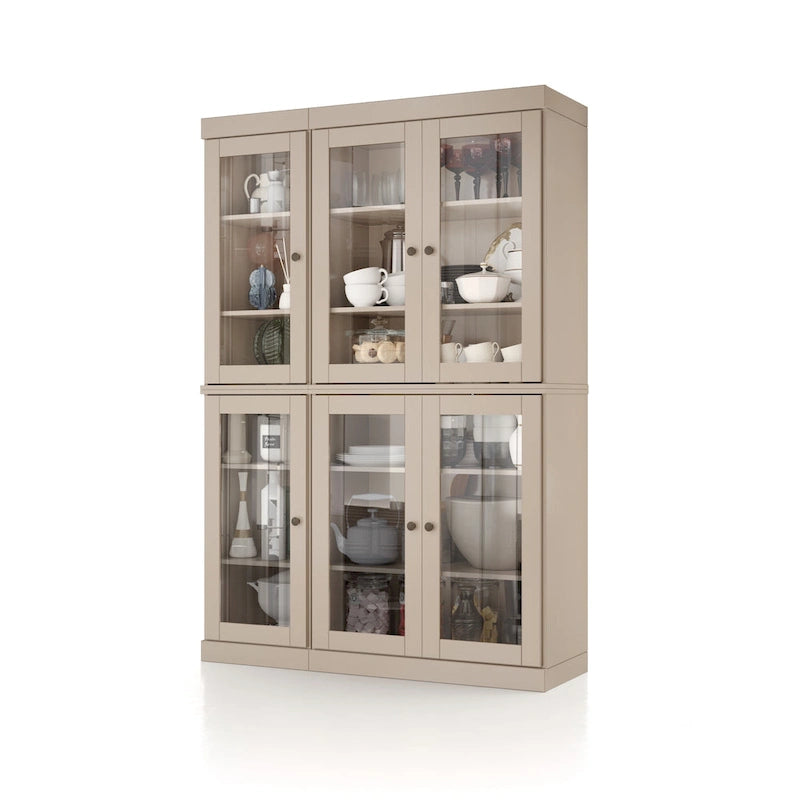 100% Solid Wood 48.5Pantry China Cabinet with Clear Glass Doors and Adjustable Shelves