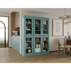 100% Solid Wood 48.5Pantry China Cabinet with Clear Glass Doors and Adjustable Shelves