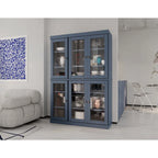 100% Solid Wood 48.5Pantry China Cabinet with Clear Glass Doors and Adjustable Shelves