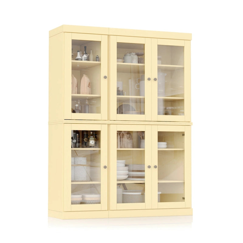 100% Solid Wood 48.5Pantry China Cabinet with Clear Glass Doors and Adjustable Shelves