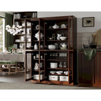 100% Solid Wood 48.5Pantry China Cabinet with Clear Glass Doors and Adjustable Shelves