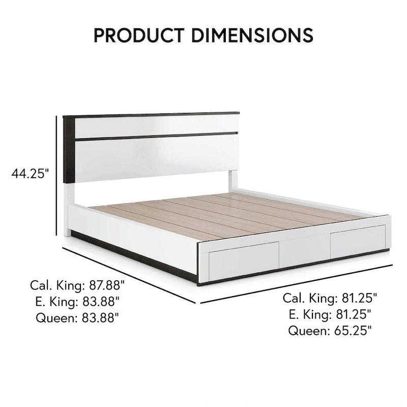 Conjira Modern 2-Piece White Wood Storage Bed and Nightstand Set