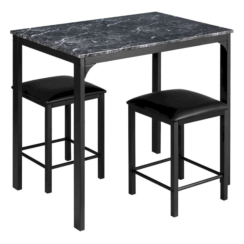 3 Piece Counter Height Dining Set Faux Marble Table 2 Chairs