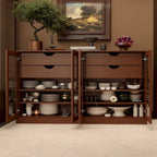 100% Solid Wood 64Sideboard with Clear Glass Doors, 4-Drawers and Adjustable Shelves