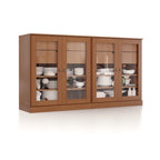 100% Solid Wood 64Sideboard with Clear Glass Doors, 4-Drawers and Adjustable Shelves