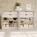 100% Solid Wood 64Sideboard with Clear Glass Doors, 4-Drawers and Adjustable Shelves