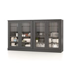 100% Solid Wood 64Sideboard with Clear Glass Doors, 4-Drawers and Adjustable Shelves