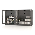 100% Solid Wood 64Sideboard with Clear Glass Doors, 4-Drawers and Adjustable Shelves