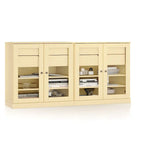 100% Solid Wood 64Sideboard with Clear Glass Doors, 4-Drawers and Adjustable Shelves