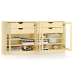100% Solid Wood 64Sideboard with Clear Glass Doors, 4-Drawers and Adjustable Shelves